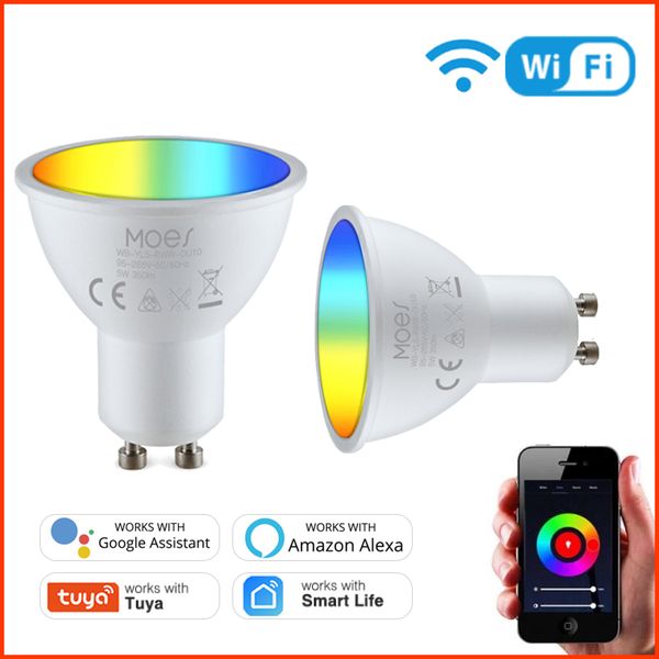 Tuya GU10 WiFi Smart LED Bulbs RGB CW White 5W Dimmable Lamps Smart Life APP Voice Control Work With Alexa Google