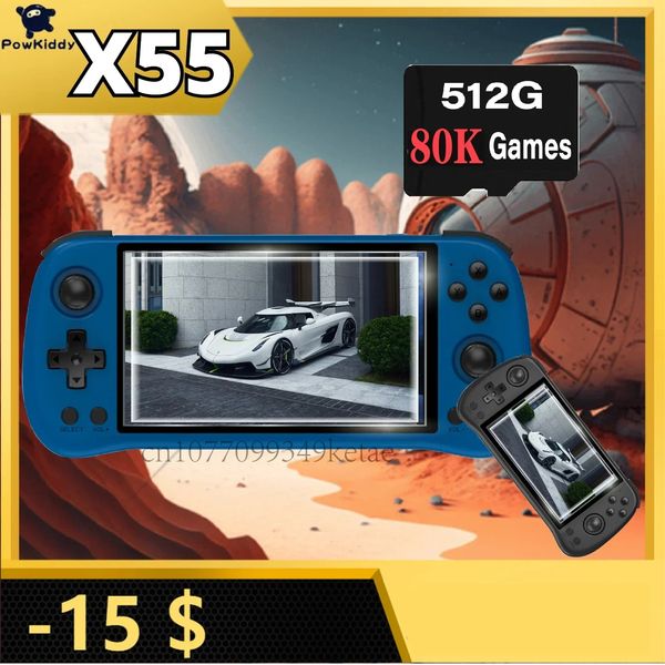 POWKIDDY X55 Handheld Game Console 5.5 INCH IPS Screen RK3566 Handheld Game Console Open-Source Retro Console Children's Gifts