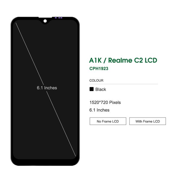 6.1'' For Oppo A1k CPH1923 LCD Display Screen With Frame Touch Digitizer For Oppo Realme C2 RMX1941 RMX1945 2025 Screen LCD