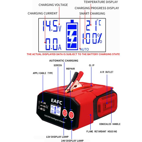 Car EAFC Battery Charger High Power 400W LED Display Quick Charge 12V-24V Smart Pulse Repair for Car SUV Truck Ship
Car EAFC Battery Charger High Power 400W LED Display Quick Charge 12V-24V Smart Pulse Repair for Car SUV Truck Ship