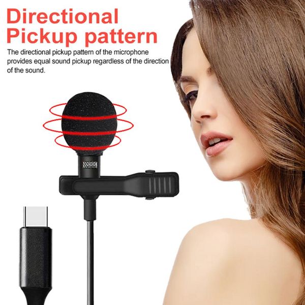 New Portable USB Type C Microphone Mini Wired Collar Clip Lapel Microphone For Smart Phone Recording YouTube Live