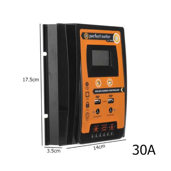 30A 50A 70A PWM Solar Charge Controller 12V 24V Dual USB Solar Regulator with Big LCD IP32 PV Battery Controller Load Timer