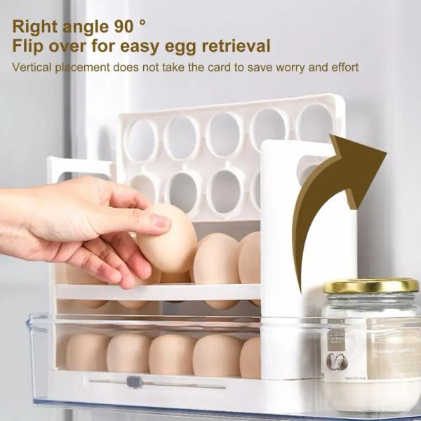 3 Layers Egg Organizer Shelf Edge Large Capacity with Handle Save Space Burr Free Rotating Kitchen Storage Tray Kitchen Supplies