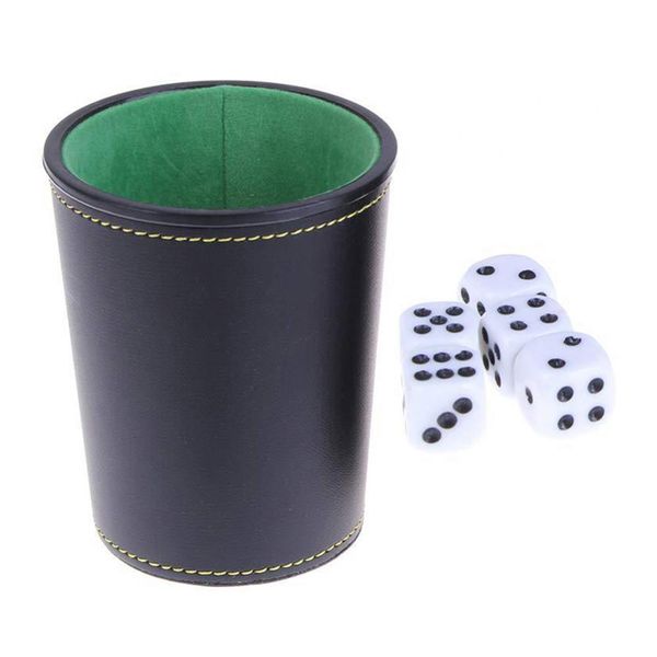 PU Leather Flannel Dice Cup with 5 Dices Bar KTV Entertainment Dice Cup Playing Games Dice Set Bar Party Board Game Supplies