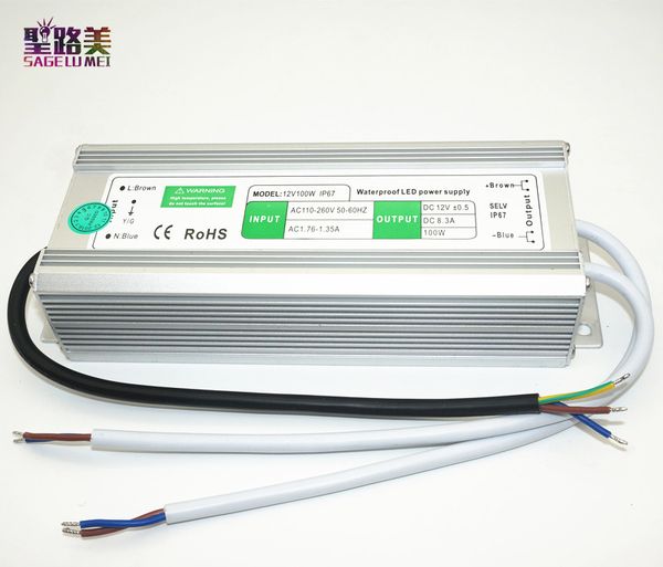 AC110V-220V to DC12V Power Supply 10W 20W 30W 50W 80W 100W IP67 Waterproof 24V LED Transformer Electronic Aluminum alloy Driver