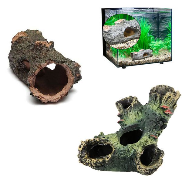 Aquarium Hollow Tree Tunnel Cave Ornament Fish Shrimp Turtle Hiding Shelter Fish Tank Decorations Fishbowl Accessories