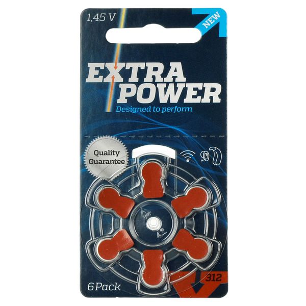 Extra Power Hearing Aid Zinc Air Batteries Pack of 6,Brown Tab PR41 1.45V Type 312 Battery Amplifier with Box Case