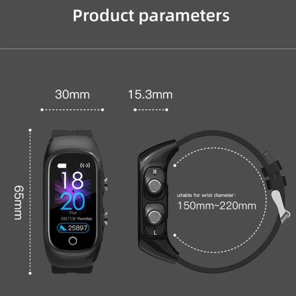 smart bracelet earphone 2in1 smart watch tws bluetooth music earbuds heart rate sleep monitoring message push sports wristband