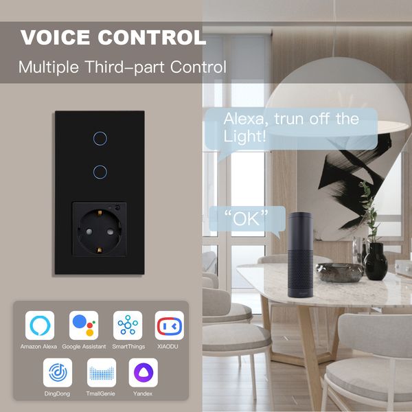 BSEED Tuya Smart Touch Switches 1/2/3Gang Plus WIFI Wall Socket EU Standard Tuya Smart Life Google Alexa Yandex Voice Control