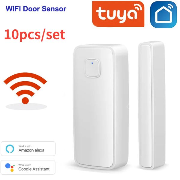 10pcs/set Smart Tuya WiFi Door Sensor Window Magnetic Door Open Closed Detector Security Alarm System Record APP Unlock