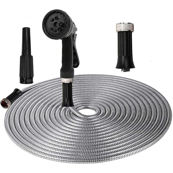 DD2939 Water Hose with 8 Spray Nozzle 25 - 100 ft Stainless Steel Water Pipe Collapsible Durable Heavy Duty Metal Garden Hose, Black
DD2939 Water Hose with 8 Spray Nozzle 25 - 100 ft Stainless Steel Water Pipe Collapsible Durable Heavy Duty Metal Garden Hose, Black