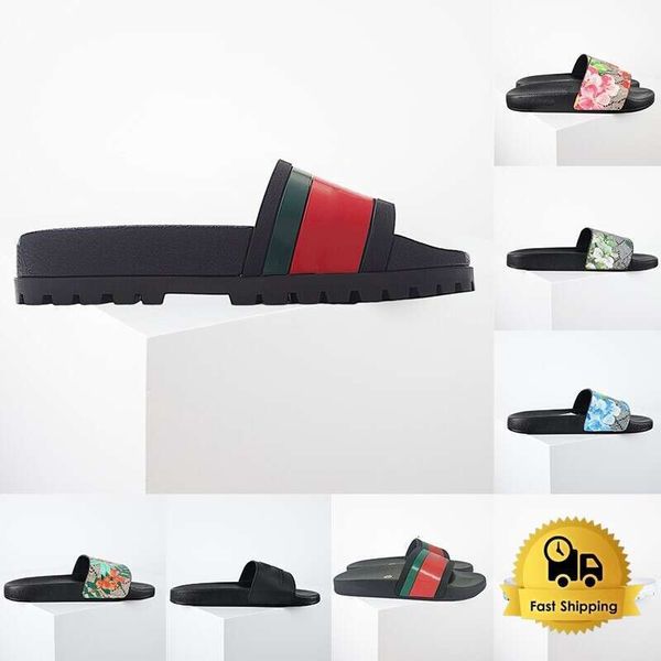 Designer Sandals Slippers Web Slide Sandal Black White Rubber Bloom Floral Flats Gear Sole Men's Women's Luxury claquette Sliders Summer Shoes pantoufle fs