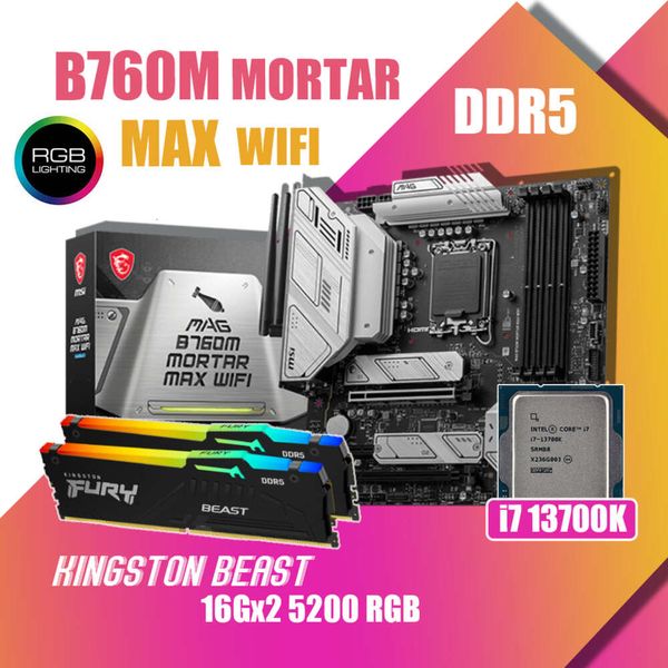 Kit MSI MAG B760M MORTAR MAX WIFI LGA1700 Motherboard With Intel Core i7 13700K Processor Fury DDR5 RGB 5200MHz 16G x 2 Memory