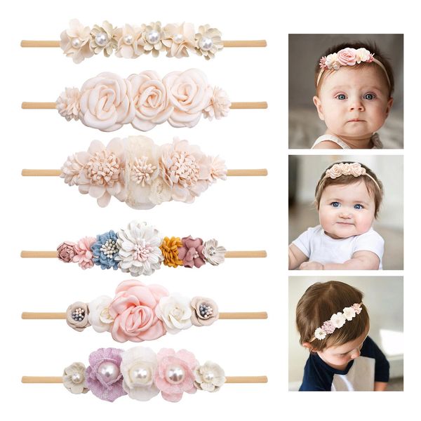 3pcsset Baby Girl Headband born Elastic Flower Toddler Hair Band Kids Headwear Nylon Soft Hairbands Child Accessories 240625