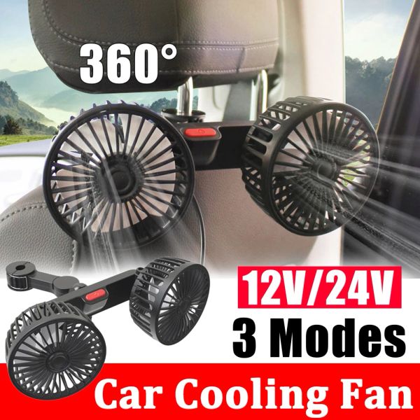 Car 5/12/24V Fan Cooling Car Fan Dual Head USB Car Fan 3 Speeds Adjustable For Auto Cooler Air Fan Car Accessories ventiladores