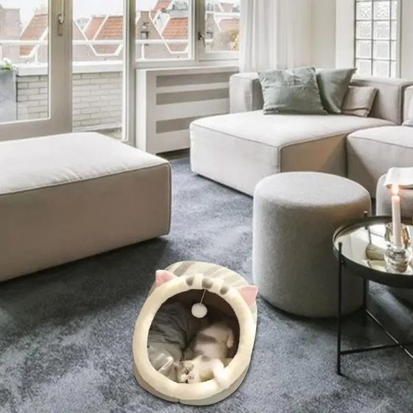 Cat Bed House Semi-Enclosed Nest House for Cat Puppy Warm Fleece Pad Pets Tent Cozy Cave Indoor Cats Cute Beds accesories