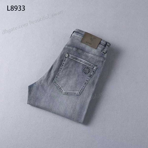 Men's Jeans designer Black Jeans for men Four leaf flower new elastic slim fitting small straight tube men's jeans Asian sizes 29-42 Luxury Embroidered Printed Pants