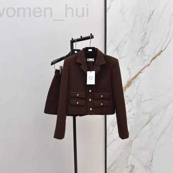 Two Piece Dress designer Autumn/Winter High end Maillard Premium Four Pocket Woolen Short Coat, Waist up Skirt, Pieces 69HX