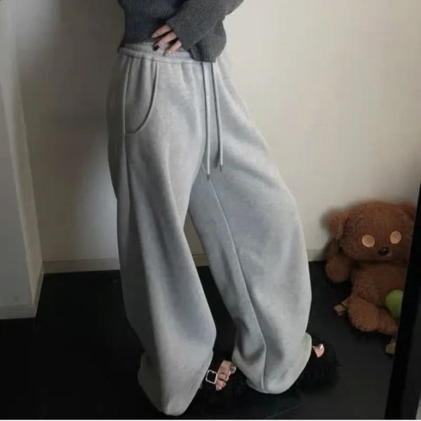 Deeptown Vintage Baggy Sweatpants Women Harajuku Oversize Grey Jogger Wide Pants with Fleece Casual Retro Korean Cotton Trousers 241008