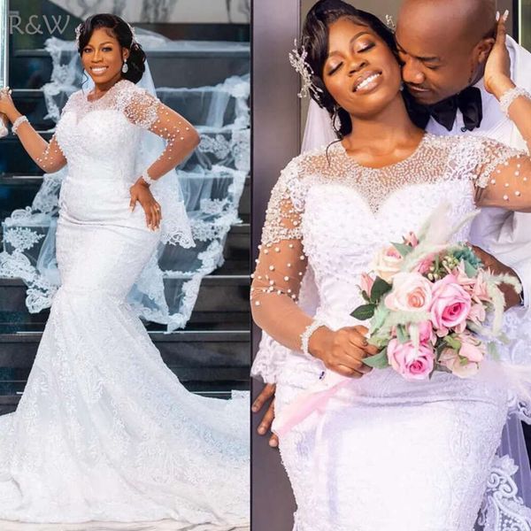 Sheer Lace Wedding Dress - Tiered Mermaid