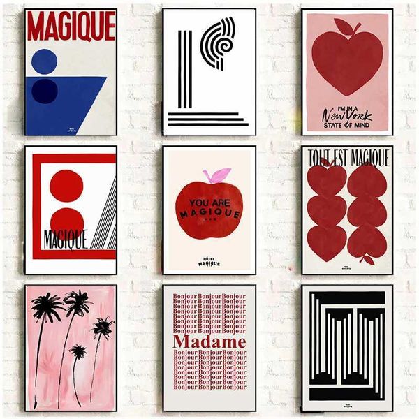 Modern Nordic Retro Art Red Love Apple Canvas Printing Simple French Abstract Poster HD Print WAll Art Picture Home Room DecorXJ241010