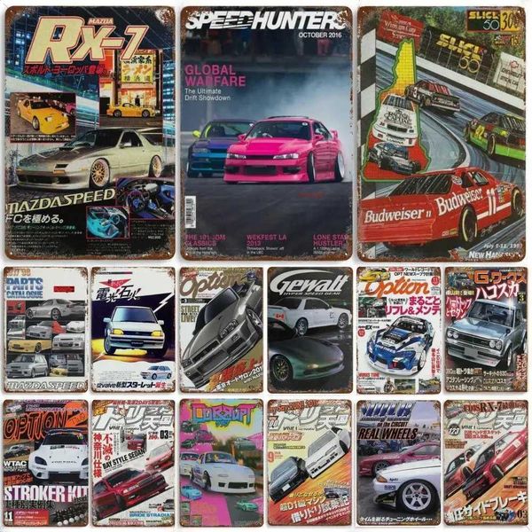 Vintage 80S Japanese Cars GTR JDM Racing Metal Tin Sign Retro Plaque for Garage Club Man Cave Bar Pub Hotel Cafe Wall DecorXJ241010