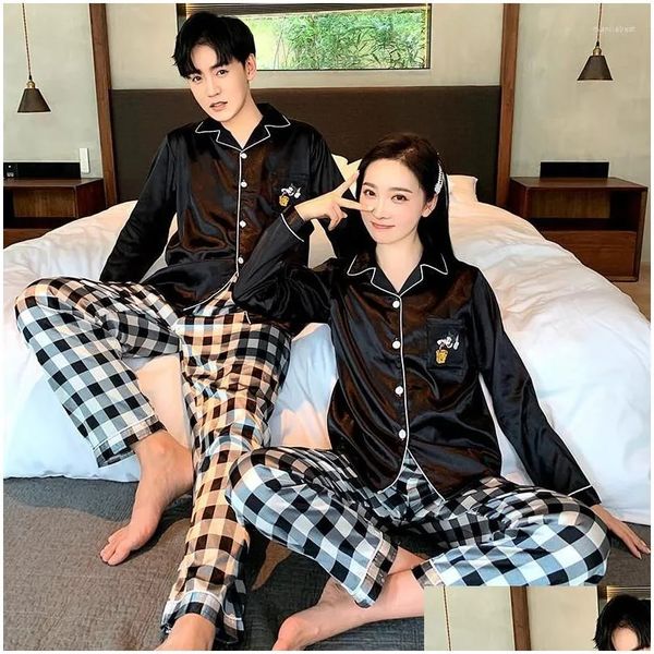 Sleepwear Womens Pamas For Couple Pyjama Suit Satin Set Pijama Lovers Night Men Women Casual Home Clothing Nightwear Drop Del Dhtv0
Sleepwear Womens Pamas For Couple Pyjama Suit Satin Set Pijama Lovers Night Men Women Casual Home Clothing Nightwear Drop Del Dhtv0