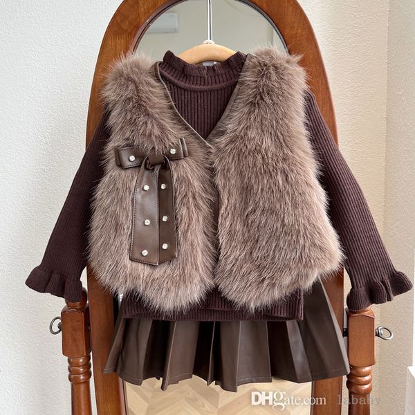 Autumn Winter Baby Girl Clothes Cute Princess Three Piece Dress Set Bow Imitation Fur Vest Coat Knitted Sweater And Leather Pleated Skirt Kids Clothing, Beige
Autumn Winter Baby Girl Clothes Cute Princess Three Piece Dress Set Bow Imitation Fur Vest Coat Knitted Sweater And Leather Pleated Skirt Kids Clothing, Beige