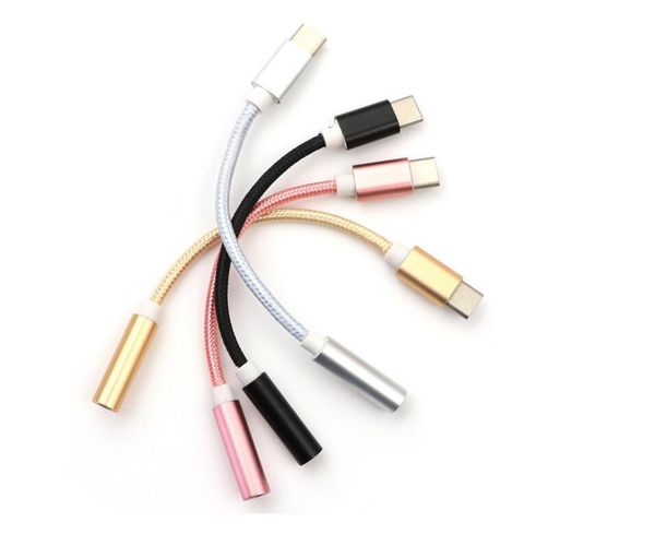 100pcs Type-C to 3.5mm Earphone cable Adapter usb 3.1 Type C USB-C male to AUX audio female Jack For Xiaomi 6 Mi6 Letv 2 pro 2 max2