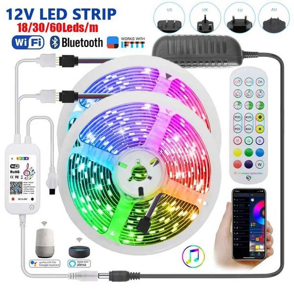 LED Rgb strip light 12V outdoor waterproof adhesive LED tape 5050 5M 10M 15M 18/30/60 LED strip light X241015