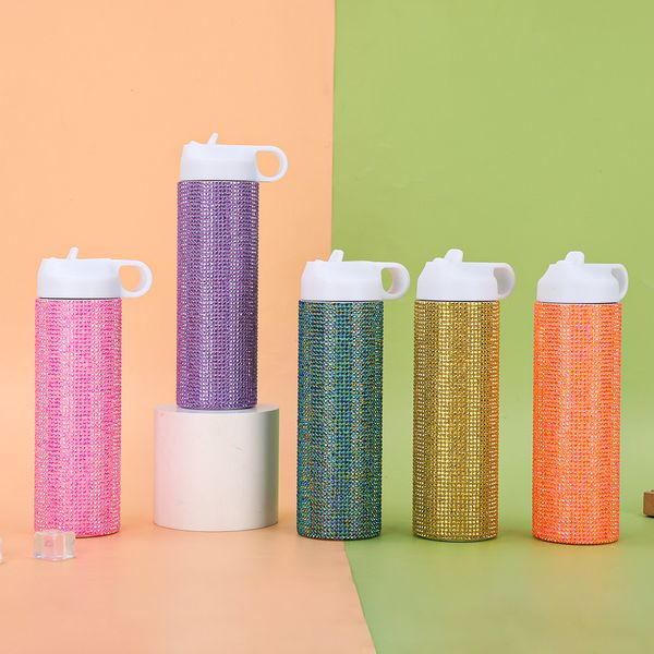 water bottles handheld space pot with drill diamond studded stainless steel doublelayer portable large capacity straw insulated cup, Orange 
water bottles handheld space pot with drill diamond studded stainless steel doublelayer portable large capacity straw insulated cup, Orange