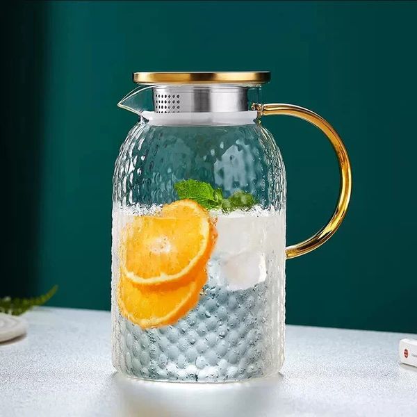 1.2L 1.5L 1.8L 2L Heat Resistant Explosion-Proof Glass Juice Jug Water Cup Cold Kettle Heated Container Canteen Clear Teapot 241016