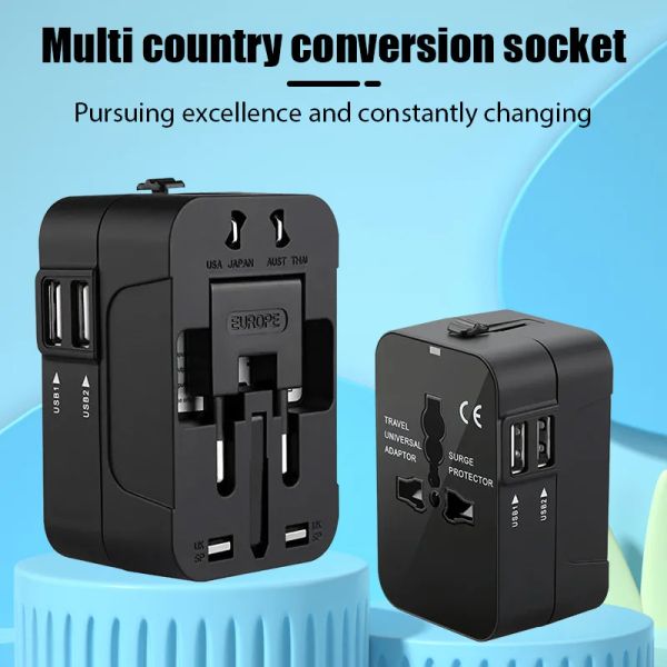 Universal Travel Adapter EU UK US AU AC Power Charger Adapter Outlet Converter Socket Plug All in One Worldwide Adaptor Connector with Dual USB Port