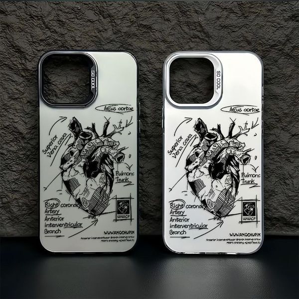 Robot Heart Phone Case for iPhone 16 15 14 13 Pro 12 11 Pro Xs X XR Max 8 7 SE Aurora Hard PC+TPU Cases Back Cover