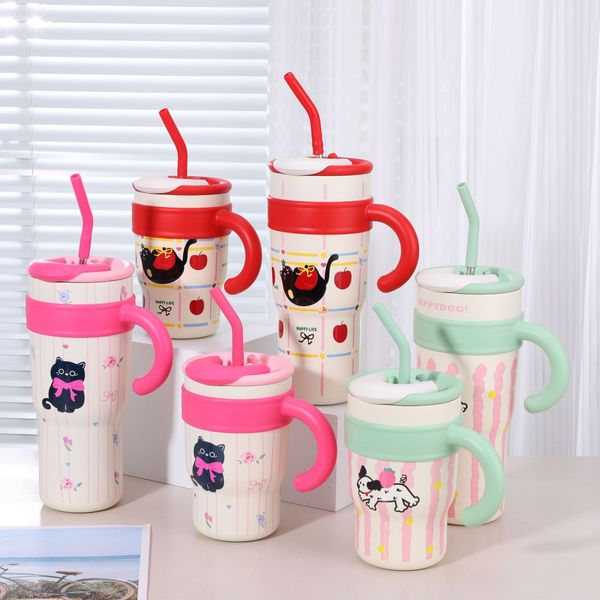 New large capacity summer stainless steel thermos cup girls office cartoon drinking straw student double drinking cup, Pink 700ml
New large capacity summer stainless steel thermos cup girls office cartoon drinking straw student double drinking cup, Pink 700ml