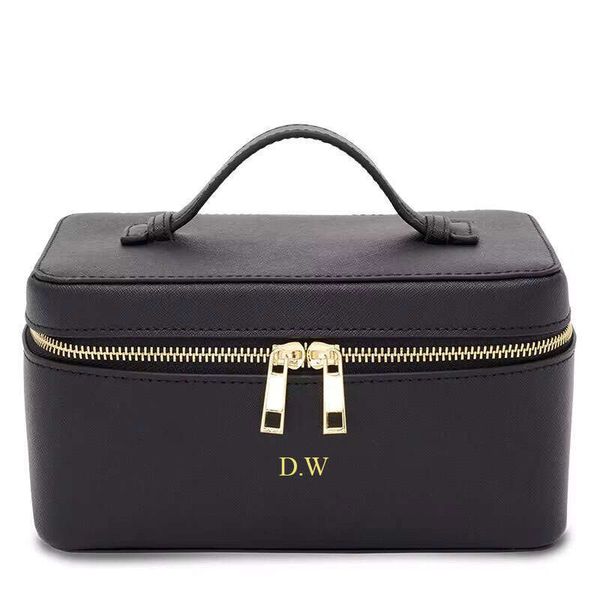 Saffiano Split Leather Travel Portable Hanging Organizer Box Dopp Kit Women's Makeup Bag