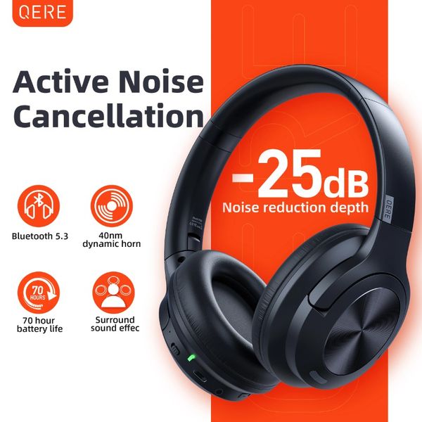 wireless headphones qere e80 earphone bluetooth 5 3 anc noise cancellation hires audio over the ear headset 70h 40mm driver2 4gZ260707