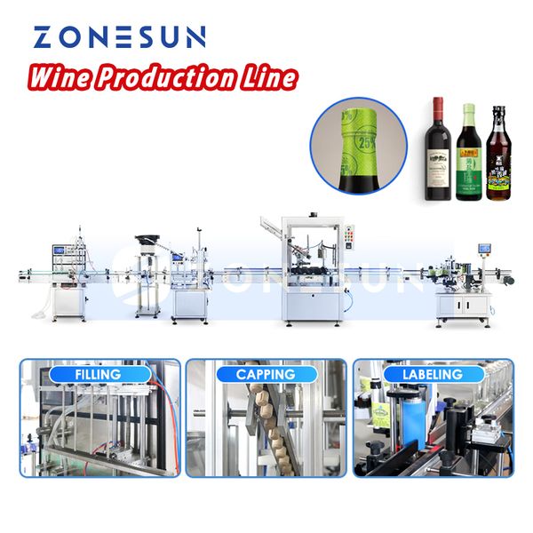 ZONESUN Liquid Bottling Machine Cork Capper PVC Capsule Heat Shrinker Wrap Around Labeler Spirits Beverage Packing ZS-FAL180Z5