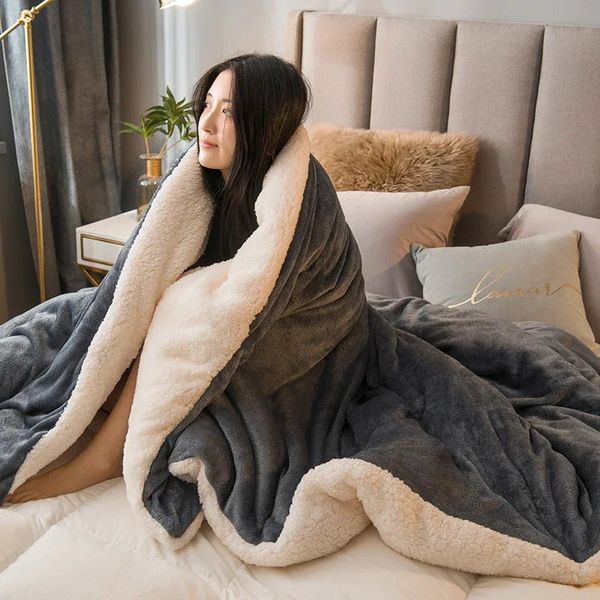 Wool throwing blanket to keep warm winter bed blanket double-sided large down duvet cover camping double-layer bed cover 241023