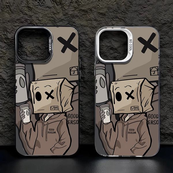 Paper bag boy Phone Case for iPhone 16 15 14 13 Pro 12 11 Pro Xs X XR Max 8 7 SE Laser Hard PC+TPU Cases Back Cover-H403