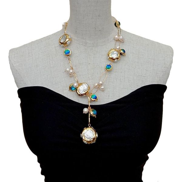 pendant necklaces yygem blue murano glass freshwater cultured white keshi pearl gold filled chain necklace 21" 230831, Silver
pendant necklaces yygem blue murano glass freshwater cultured white keshi pearl gold filled chain necklace 21" 230831, Silver