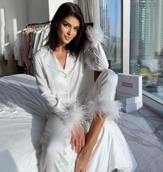 women039s two piece pants womens pajamas for sleep ladies solid color suit lapel and feather trousers twopiece sleepwear s8808193, White 
women039s two piece pants womens pajamas for sleep ladies solid color suit lapel and feather trousers twopiece sleepwear s8808193, White