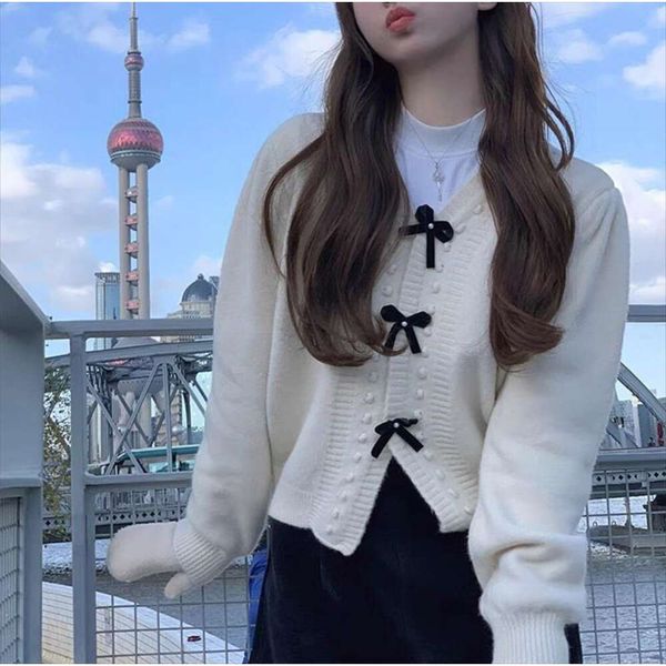 japanese sweet bowknot sweater coat for women autumn style slimmer preppy korean cardigan thick top, White;black
japanese sweet bowknot sweater coat for women autumn style slimmer preppy korean cardigan thick top, White;black