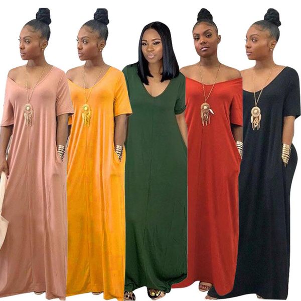 women loose maxi dress solid v neck off shoulder short sleeve long dress with pocket summer casual beach sundress clothing pl1524852, Black;gray 
women loose maxi dress solid v neck off shoulder short sleeve long dress with pocket summer casual beach sundress clothing pl1524852, Black;gray