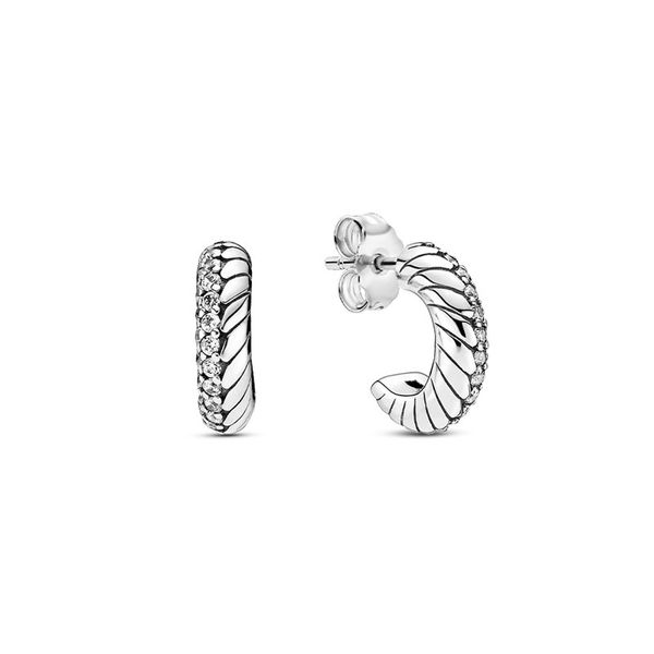 

Authentic Pando Ra Pave Snake Chain Pattern Hoop Earrings 925 Sterling Silve Fine Women Earring Compatible European Style Jewelry 298307C00 Earring