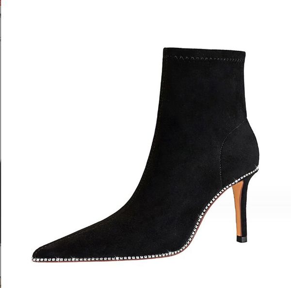 women pointed toe ankle boots for women brand fashion side zippers short boots female slim thin high heel boots shoes 34-43, Black
women pointed toe ankle boots for women brand fashion side zippers short boots female slim thin high heel boots shoes 34-43, Black