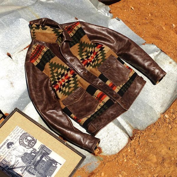 men's leather faux navajo totem batiks discoloration imported cowhide 230831, Black
men's leather faux navajo totem batiks discoloration imported cowhide 230831, Black