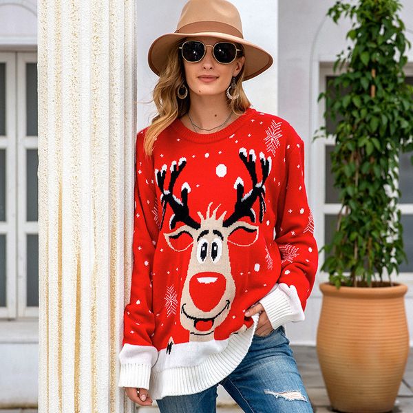 women's sweaters rainbow christmas moose jacquard loose ugly wholesale 230831, White;black
women's sweaters rainbow christmas moose jacquard loose ugly wholesale 230831, White;black