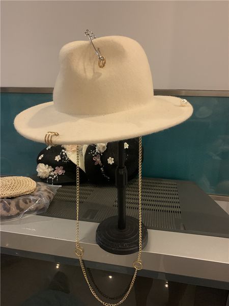 wide brim hats bucket 08 designer style ins chic pearl chain pin shells exclusive wool winter lady fedoras cap women leisure panama jazz hat, Blue;gray
wide brim hats bucket 08 designer style ins chic pearl chain pin shells exclusive wool winter lady fedoras cap women leisure panama jazz hat, Blue;gray