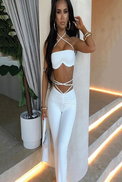 black sleeveless two pieces pants sets women halter bandage crop flare pant slim matching set backless club outfits9001264, White
black sleeveless two pieces pants sets women halter bandage crop flare pant slim matching set backless club outfits9001264, White